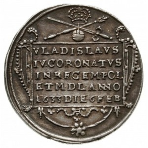 żeton koronacyjny z 1633 r.; Aw: Pod insygniami królews...
