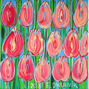 Edward DWURNIK (1943-2018), Pstrokate tulipany (2018)
