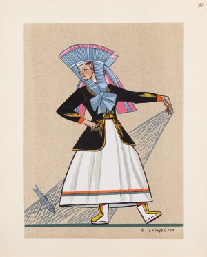 Zofia Stryjeńska (1891 Kraków - 1976 Genewa), Rybaczka z Kaszub, plansza XXXVII z teki 'Polish Peasants' Costumes', 1939