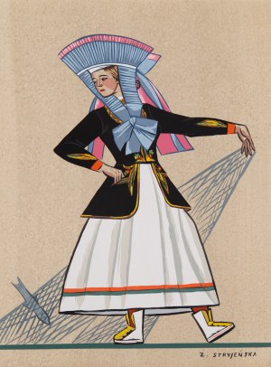 Zofia Stryjeńska (1891 Kraków - 1976 Genewa), Rybaczka z Kaszub, plansza XXXVII z teki 'Polish Peasants' Costumes', 1939