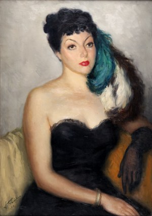 Leonid Frechkop (1897 Moskwa - 1982 Bruksela), Portret damy w stroju wieczorowym, 1949