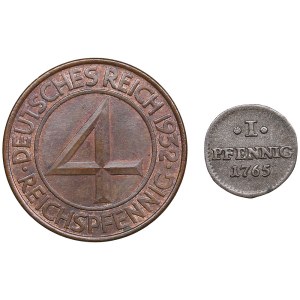 Germany 1 pfenning 1765 & 4 reichspfenning 1932 (2)
