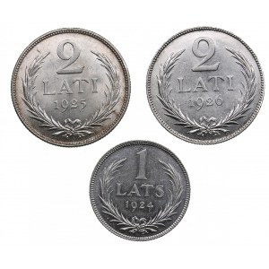 Latvia 2 lati 1925, 1926; 1 lats 1924 (3)