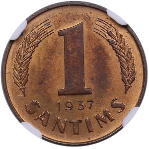 Latvia 1 santims 1937 - NGC MS 64 RB
