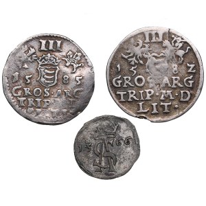 Poland-Lithuania 3 grosz 1582, 1585 & 2 denar 1566 (3)