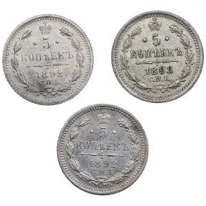 Russia 5 kopecks 1892, 1898 (3)
