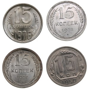 Russia, USSR 15 kopecks 1927, 1928, 1950, 1976 (4)