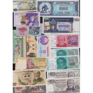 Lot of World paper money: Argentina, Sweden, Cambodia, Cuba, Indonesia, Uzbekistan, Czechoslovakia, Turkey, Japan, Belar