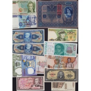 Lot of World paper money: Poland, Argentina, Ghana, Cuba, Italy, Brazil, Iran, Pakistan, Austria (14)