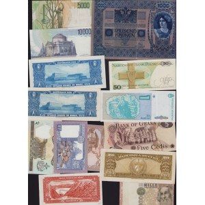 Lot of World paper money: Poland, Argentina, Ghana, Cuba, Italy, Brazil, Iran, Pakistan, Austria (14)