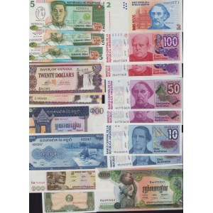 Lot of World paper money: Argentina, Philippines, Guyana, Cambodia (17)