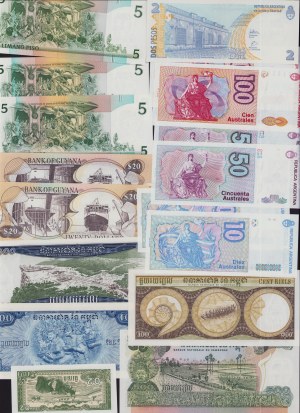 Lot of World paper money: Argentina, Philippines, Guyana, Cambodia (17)