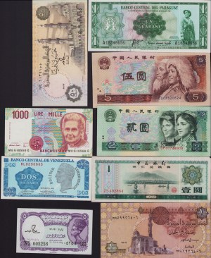 Lot of World paper money: China, Barbados, Colombia, Italia, Venezuela, Egypt, Philippines, Ghana, Paraguay, Trinidad an
