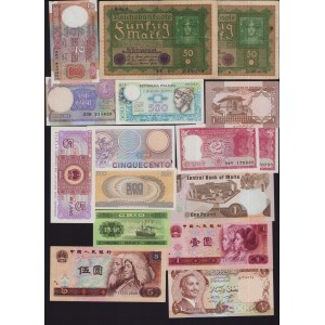 Lot of World paper money: China, Jordan, Malta, Pakistan, Italia, India, Germany (16)