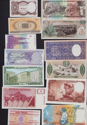 Lot of World paper money: Honduras, Mexico, Belarus, Chile, Colombia, Brazil, Spain, Lebanon, Turkey, Egypt, Italy, Slov