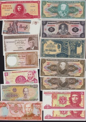 Lot of World paper money: Brazil, Ecuador, Korea, Japan, Viet Nam, Indonesia, Cuba, Costa Rica, UK, Pakistan, Myanmar, I