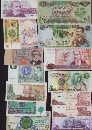 Lot of World paper money: Brazil, Sweden, Italy, Pakistan, Ghana, Iraq (15)