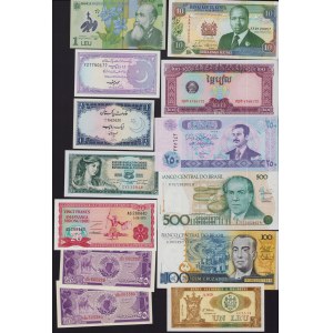Lot of World paper money: Romania, Iraq, Brazil, Uganda, Kenia, Zambia, Cuba, Ecuador, Burundi, Sudan, Egypt, Moldova, S