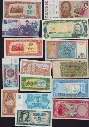 Lot of World paper money: Dominican Republic, Turkmenistan, Uzbekistan, Latvia, Italia, Czechoslovakia, Cambodia, Argent