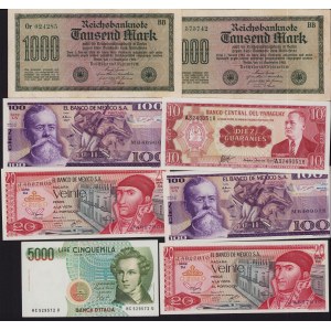 Lot of World paper money: Germany, Paraguay, Mexico, Italy (8)