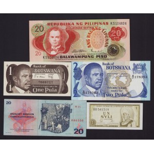 Lot of World paper money: Philippines, Argentina, Greece, Iran, Botswana, Guinea, Czechoslovakia, Ecuador (20)