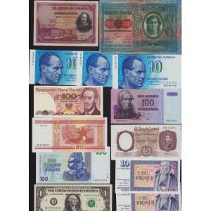 Lot of World paper money: Finland, Island, Poland, Zimbabwe, Estonia, Belarus, USA, Argentina, Spain, Austria (24)