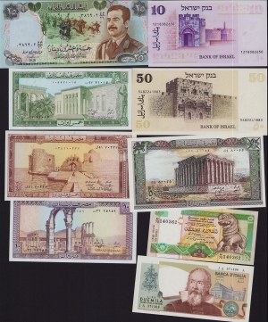 Lot of World paper money: Poland, Chile, Mexico, Italy, Iraq, Lebanon, Israel, Sri Lanka, Afghanistan, Philippines, Hong