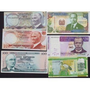 Lot of World paper money: Island, Gambia, Malawi, Kenya, Turkey, Congo, Ghana, Uruguay (17)