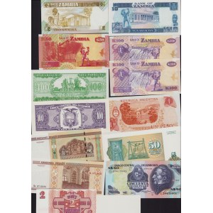 Lot of World paper money: Zambia, Argentina, Paraguay, Zaire, Uruguay, Ecuador, Latvia, Belarus, Hong Kong (14)