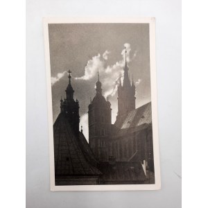Pocztówka - Kraków - Wieże kościoła Mariackiego o zachodzie, fot S. Kolowca