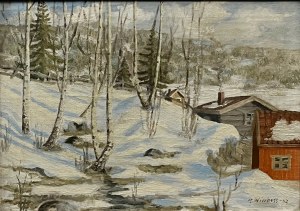 B.Winness, Pejzaż zimowy z chatami