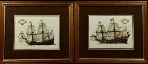 Zbiór 5 ilustracji okrętów