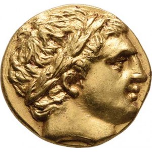 Makedonie, Filip II., 359 - 336 př.Kr., Statér, Hlava Apolóna doprava / biga doprava,