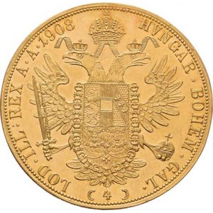 František Josef I., 1848 - 1916, 4 Dukát 1908 (pouze 80.000 ks), 13.948g, nep.hr.,