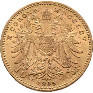 František Josef I., 1848 - 1916, 10 Koruna 1905, 3.376g, nep.hr., nep.rysky, pěkná