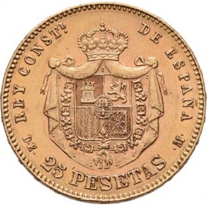 Španělsko, Alfonso XII., 1874 - 1885, 25 Peseta 1878/1878 DE-M, Madrid, KM.673 (Au900),