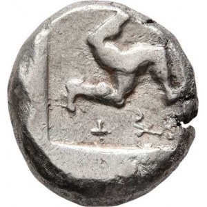 Pamphylia, Aspendos, 460 - 420 př.Kr., AR Statér, nahý bojovník zprava s kopím a štítem /