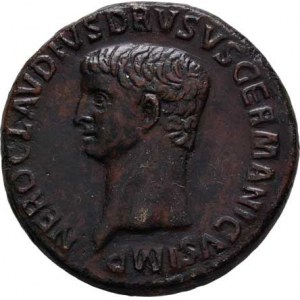 Nero Claudius Drusus - pamětní ražba za Claudia, AE Sestercius, Rv:TI.CLAVDIVS.CAESAR.AVG.P.M.TR.