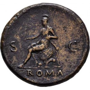 Nero, 54 - 68, AE Sestercius, Rv:ROMA.S.C., sedící Roma, RIC.398,