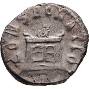 Antoninus Pius - posmrtná ražba za Traiana Decia, AR Antoninianus, Rv:CONSECRATIO., velký oltář,