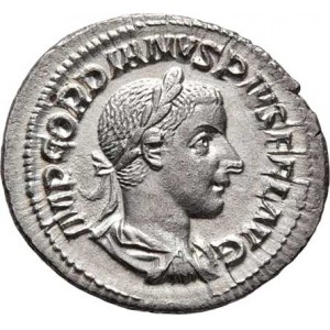 Gordianus III., 238 - 244, AR Denár, Rv:AETERNITATI.AVG., stoj. Sol, RIC.111,