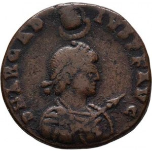 Arcadius, 383 - 408, AE2, Rv:GLORIA.ROMANORVM. stojící císař se štítem