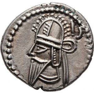 Persie, Parthové, Vologases VI., 208 - 228, AR Drachma, Portrét zleva / sedící lučištník, opis