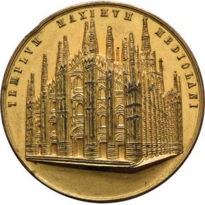 Milán - katedrála - založena 1386, Broggi/Putinati - poprsí zakladatele zprava, opis /