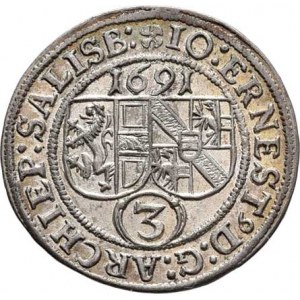 Salzburg-arcib., Jan Arnošt Thun, 1687 - 1709, 3 Krejcar 1691, Zot.2224, Pr.1860, KM.249, 1.604g,