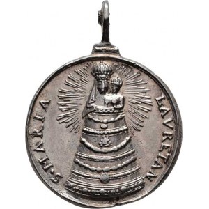 Církevní medaile - lité svátostky kruhové, Panna Marie Loretská, opis / papež Pius V. zleva,