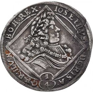 Josef I., 1705 - 1711, 1/4 Tolar 1707, Sv.Vít-Preiss, M-A.206, 7.218g,