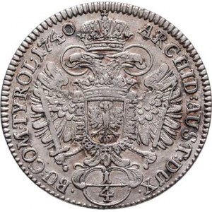 Karel VI., 1711 - 1740, 1/4 Tolar 1740, Hall, M-A.240, 6.997g, nep.vady mat.,