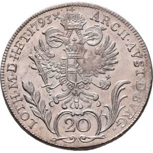 František II., 1792 - 1835, 20 Krejcar 1793 F, Hall, 6.598g, vlas.vada razidla,
