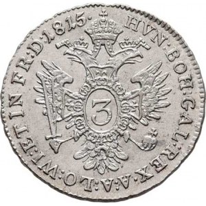 František II., 1792 - 1835, 3 Krejcar 1815 A, Vídeň, 1.729g, nep.rysky, pěkná